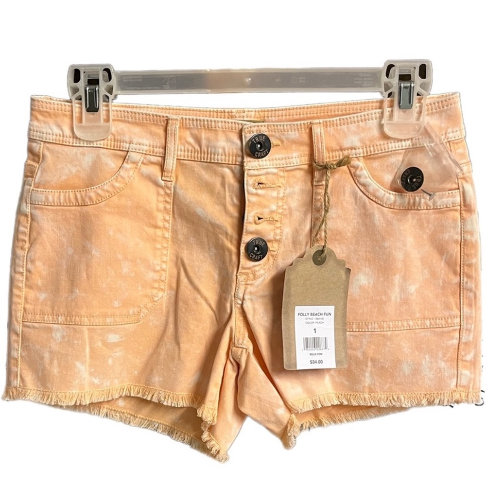 True Craft Orange Jean Shorts Frayed Hem